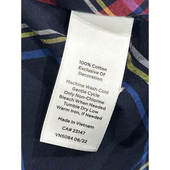 Talbots Split Neck Tunic Top Womens Size L Petite PL Cabin Plaid Blue & Red - Picture 7 of 7